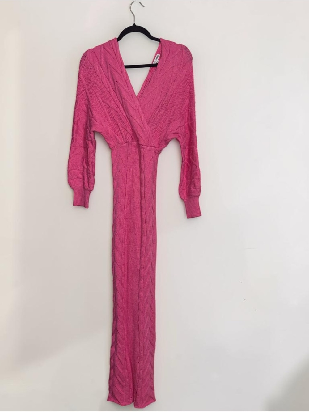 Fashion Nova One-Shoulder Cable-Knit Maxi Dress in Hot Pink